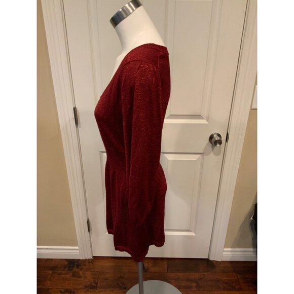 BCBG Max Azria Shimmering Red Scoop Neck Babydoll Sweater,  Size Large - Picture 3 of 5